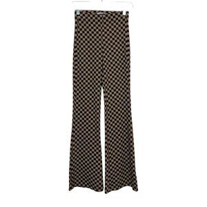 High-Waisted Brown  Black Checkered Flare Pants By Urban Outfitters 70s Size XS